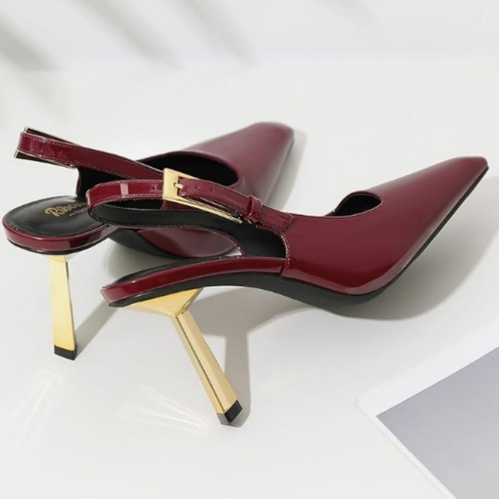 Ribongz Elegant Burgundy Faux Patent Leather Slingback Heels Size 8.5 NWT - Picture 9 of 14
